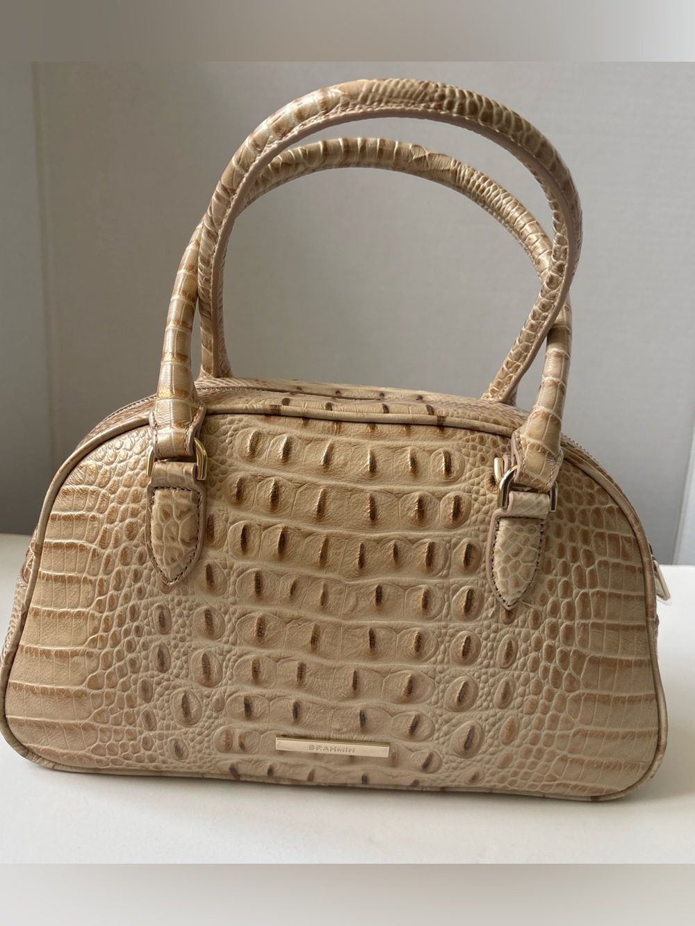 BRAHMIN Alden Road Collection Angie Small Dome Satchel Bag Sandstorm/ Gold New